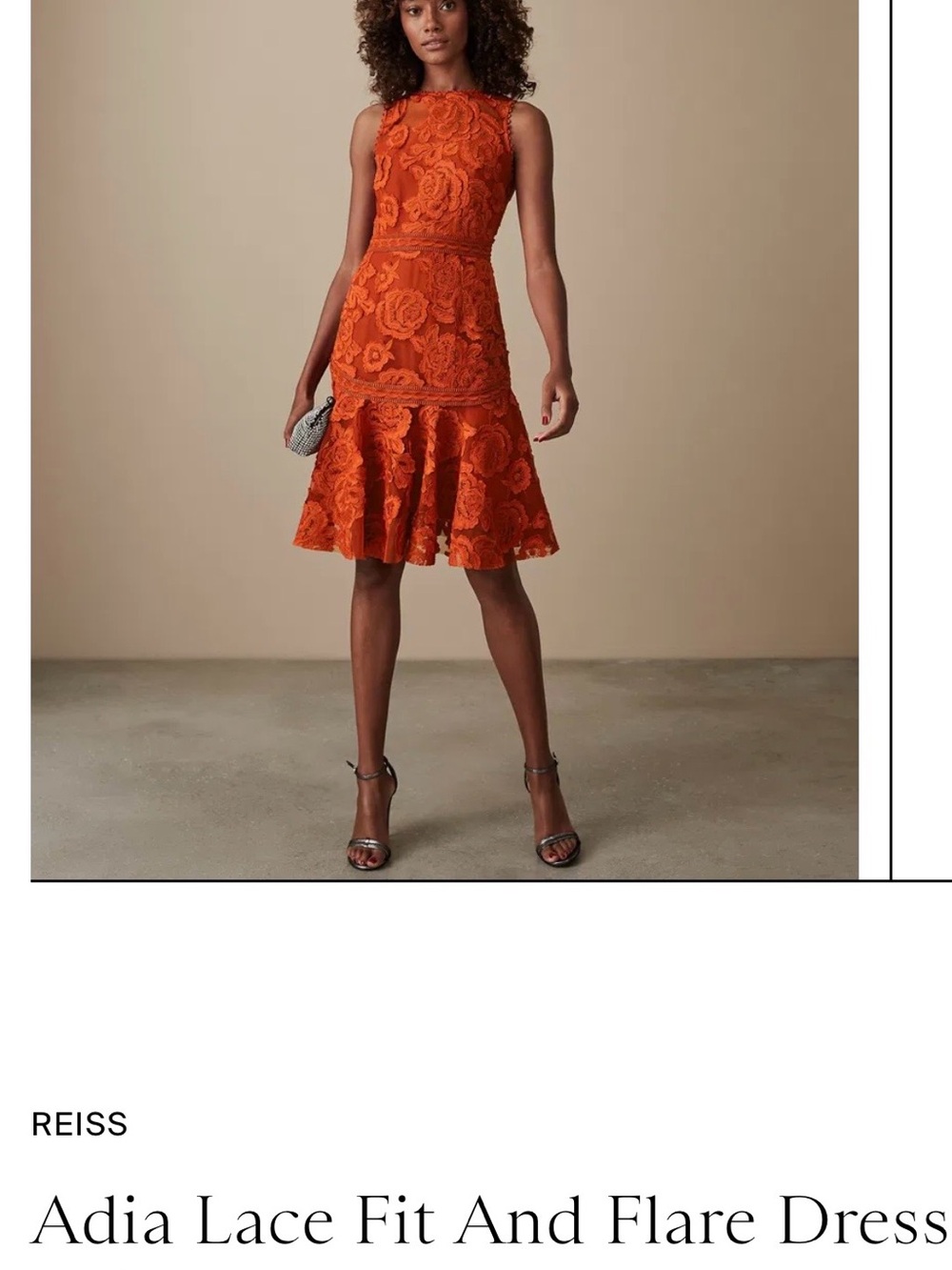 Reiss Asia fit and flare Orange Floral Lace Mini Dress